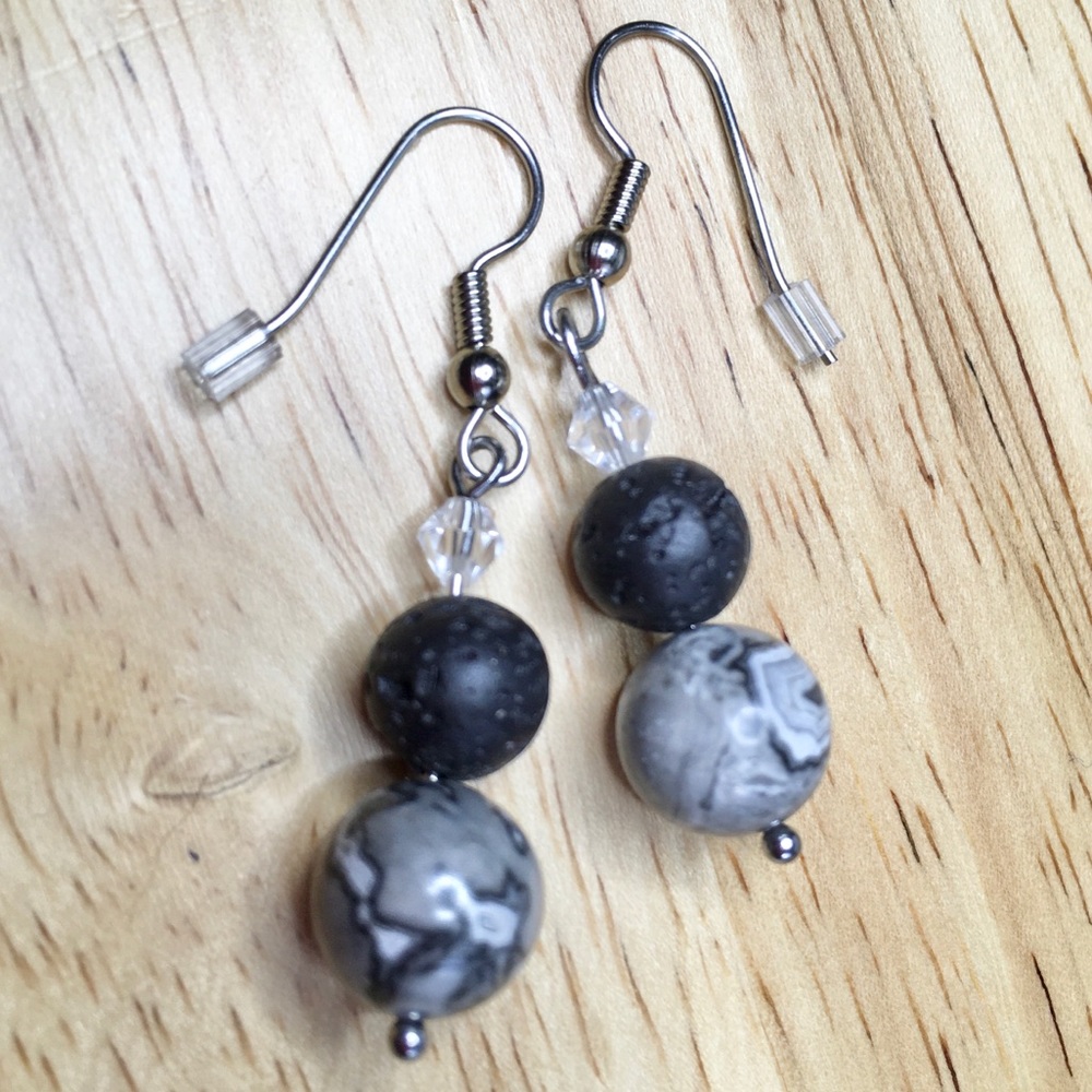Gray Lace Jasper / Vesuvianite Handmade Earrings